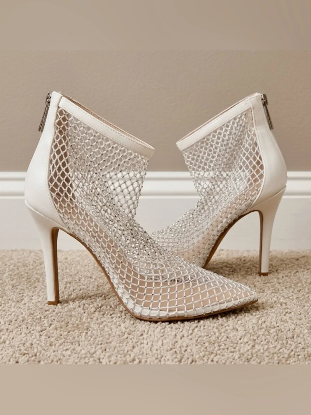 Charles by Charles David Pursue Rhinestone Mesh Booties White 5.5M